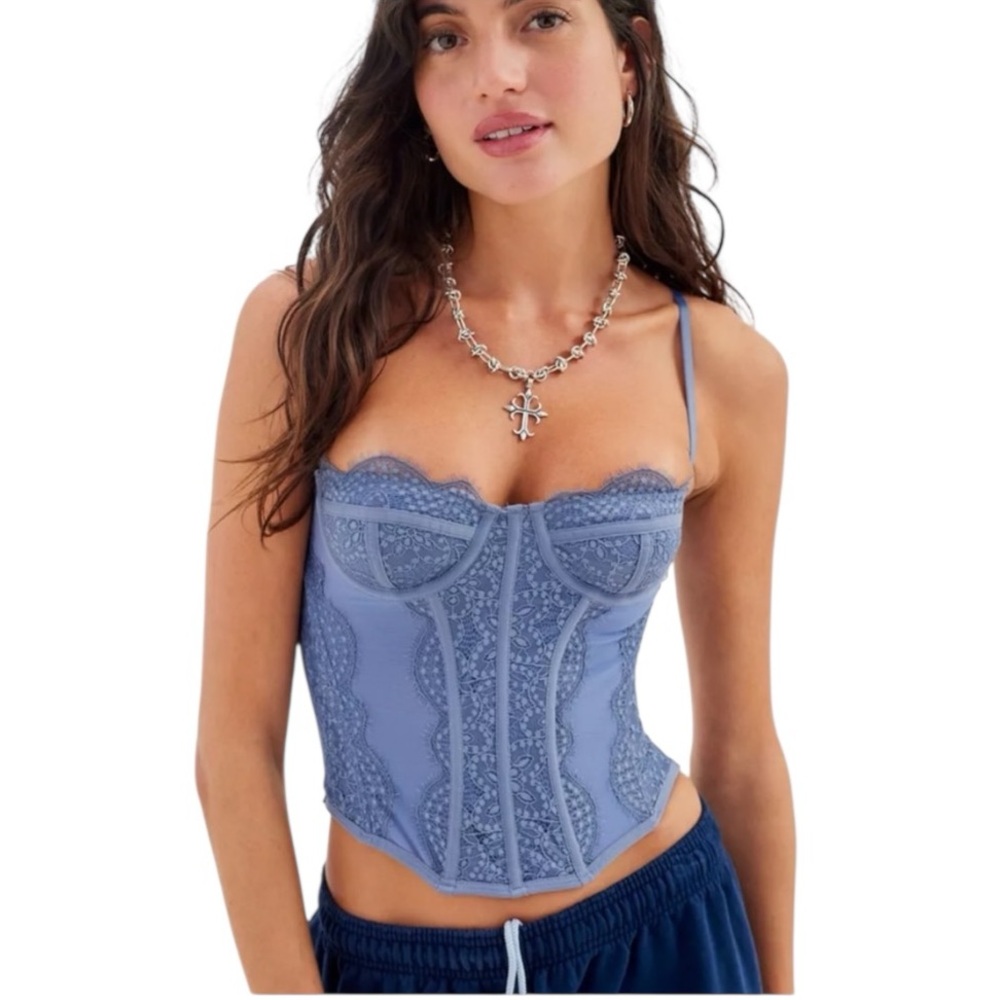 Urban Outfitters Out From Under Lace Corset Bustier Slate Blue Sz Large